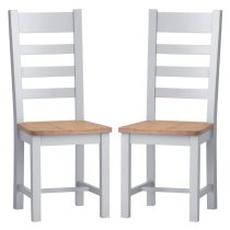 Elkin Ladder Back Oak And Grey Wooden Dining Chairs In Pair