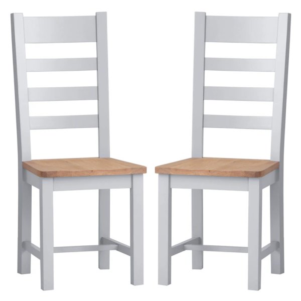 Elkin Ladder Back Oak And Grey Wooden Dining Chairs In Pair