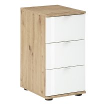 Palmer Wooden Office Pedestal With 3 White Glass Drawers In Pine