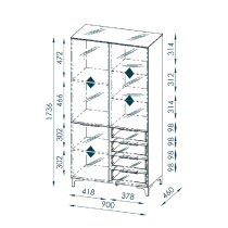 Solna Wooden Display Cabinet With Black Glass Fronts In Oak