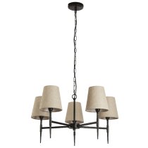 Gothic 5 Light Natural Fabric Shade Pendant Light In Black