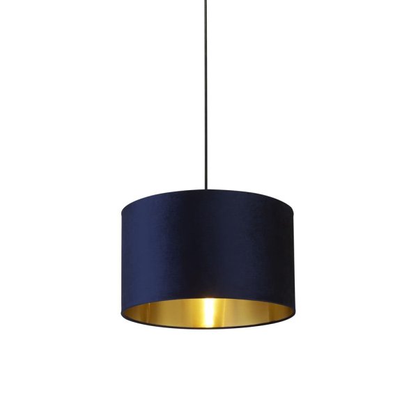 Afton Navy Velvet Shade Pendant Light With Gold Inner In Blue