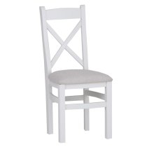 Elkin Cross Wooden Dining Chair With Fabric Seat In White