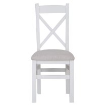 Elkin Cross Wooden Dining Chair With Fabric Seat In White