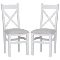 Elkin Cross White Wooden Dining Chairs With Fabric Seat In Pair