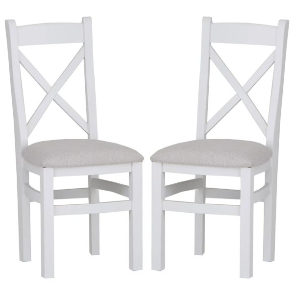 Elkin Cross White Wooden Dining Chairs With Fabric Seat In Pair