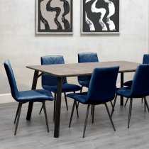 Frisco Concrete Effect Dining Table Large With 6 Blue Chairs