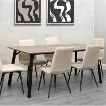 Frisco Oak Effect Dining Table Large With 6 Taupe Chairs