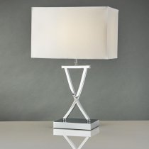 Club White Faux Silk Shade Table Lamp In Chrome