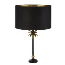 Palm Black Velvet Shade Table Lamp In Antique Brass