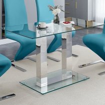 Jet Small Clear Glass Dining Table With 4 Petra Teal Chairs