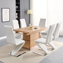 Elgin Convertible Sonoma Oak Dining Table 6 Demi White Chairs