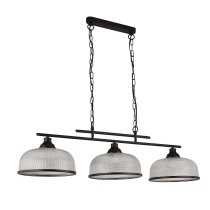 Highworth 3 Light Holophane Glass Shade Pendant Light In Black