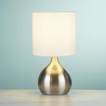 Touch Ivory Fabric Shade Table Lamp In Satin Silver