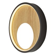 Curio Wooden Wall Light Round With Black Metal Frame