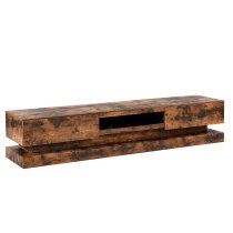 Step Wooden TV Stand In Rustic Oak With LED Lighting