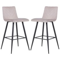 Casey Taupe Velvet Bar Stools With Metal Legs In Pair