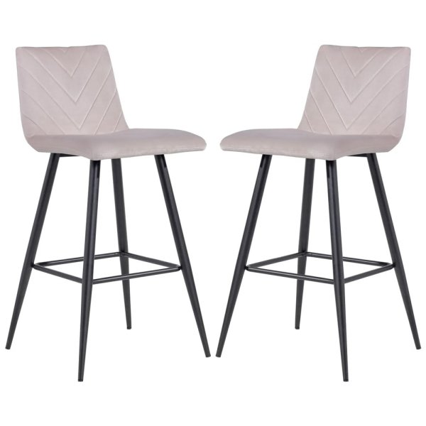 Casey Taupe Velvet Bar Stools With Metal Legs In Pair