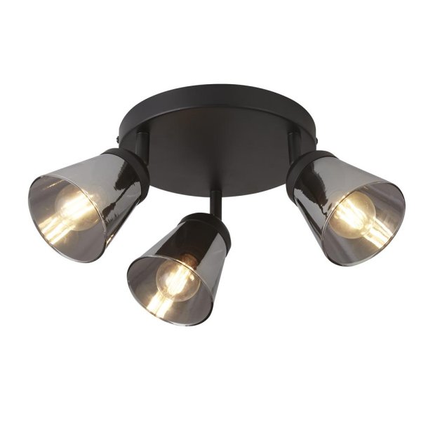 Mega 3 Light Smoked Glass Shade Spotlight Round In Black