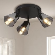 Mega 3 Light Smoked Glass Shade Spotlight Round In Black