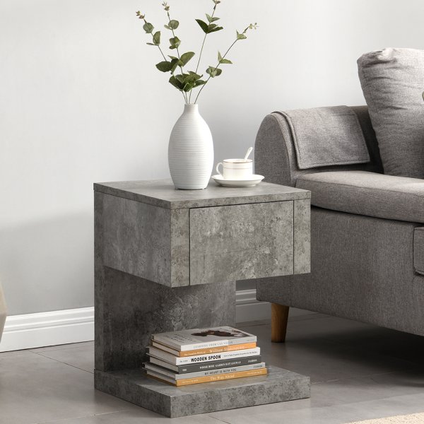 Dixon Wooden Bedside Cabinet With 1 Drawer In Concrete Effect