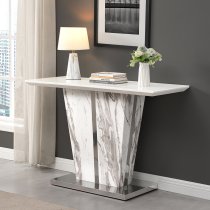 Memphis High Gloss Console Table In Filo Marble Effect Glass Top