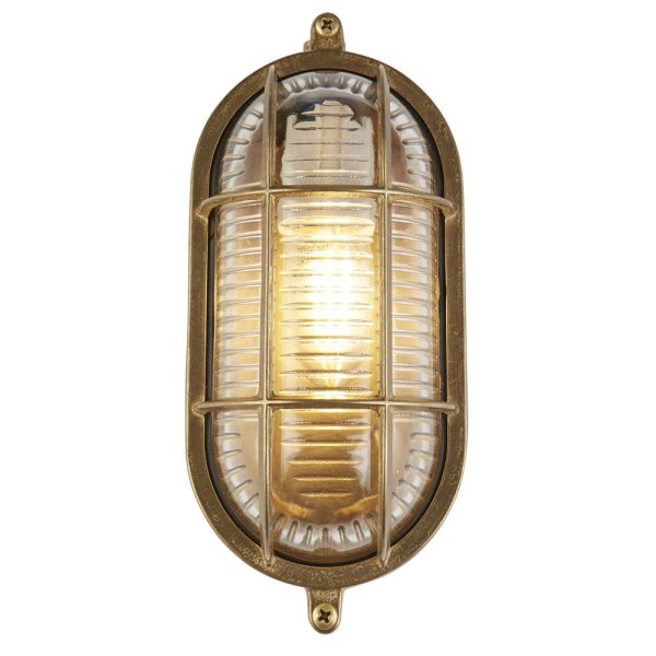 Avon Ribbed Glass Outdoor Light Oval In Brass