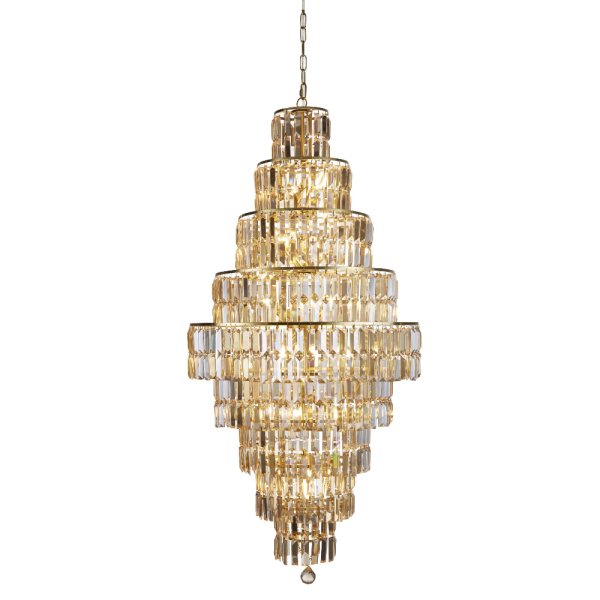 Empire 13 Light Champagne Glass Pendant Light In Satin Brass