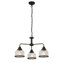 Highworth 3 Light Holophane Glass Pendant Light In Black