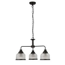 Highworth 3 Light Holophane Glass Pendant Light In Black