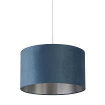 Drum Teal Velvet Pendant Light Large With Inner Silver