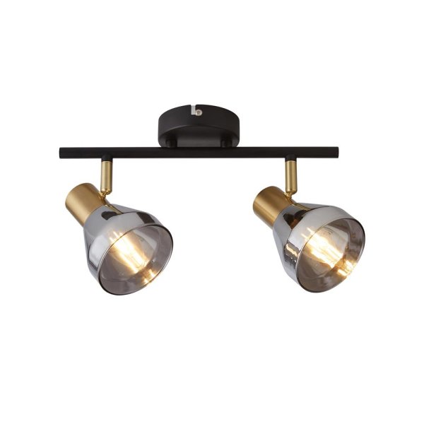 Westminister 2 Light Smoked Glass Spotlight In Black And Brass