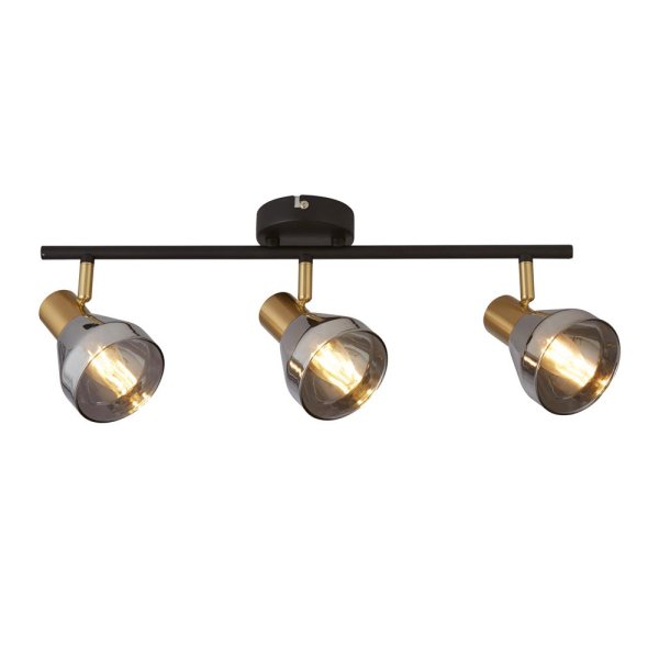 Westminister 3 Light Smoked Glass Spotlight In Black And Brass