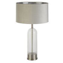 Oxford Grey Velvet Shade Table Lamp With Glass Brass Base