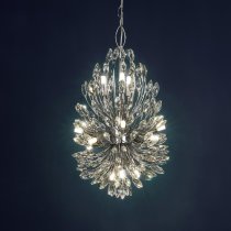 Peacock 14 Light Clear Crystal Pendant Light In Chrome