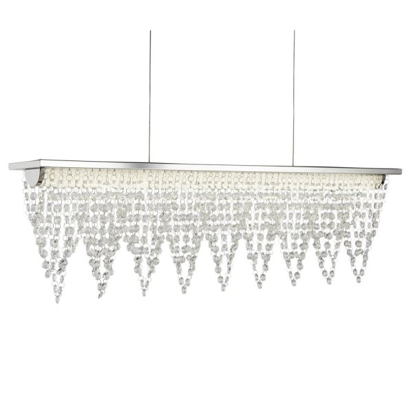 Drape LED Clear Crystal Bar Pendant Light In Chrome