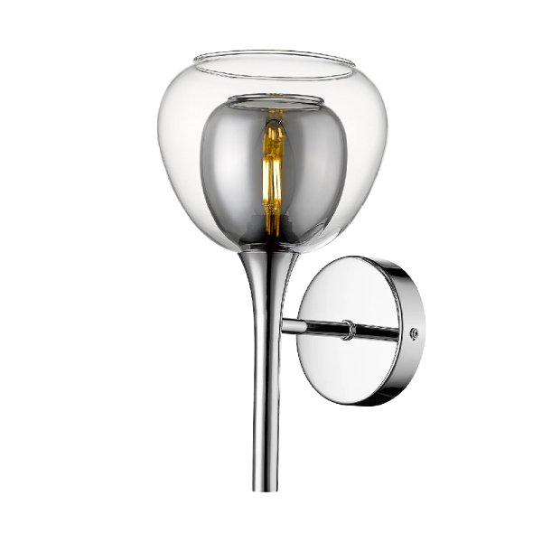 Adelina Clear Smoked Glass Shade Wall Light In Chrome