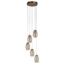 Cyclone 5 Light Champagne Glass Pendant Light In Bronze