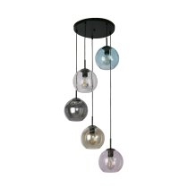 Mardi 5 Light Coloured Glass Pendant Light In Matt Black