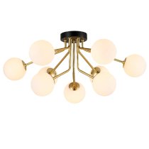 Dore 9 Light Opal Glass Shade Flush Light In Gold And Black