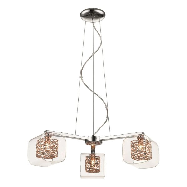 Holland 3 Light Clear Glass Pendant Light In Copper And Chrome