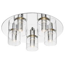 Evita 5 Light Clear Glass Shape Flush Light In Chrome