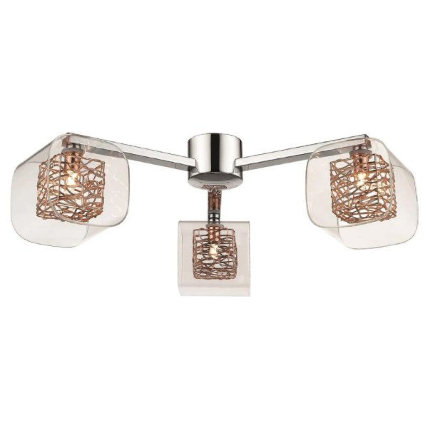 Holland 3 Light Clear Glass Flush Light In Copper And Chrome