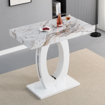 Halo High Gloss Bar Table In White And Milo Marble Effect