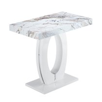 Halo High Gloss Bar Table In White And Milo Marble Effect