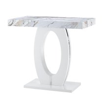 Halo High Gloss Bar Table In White And Milo Marble Effect