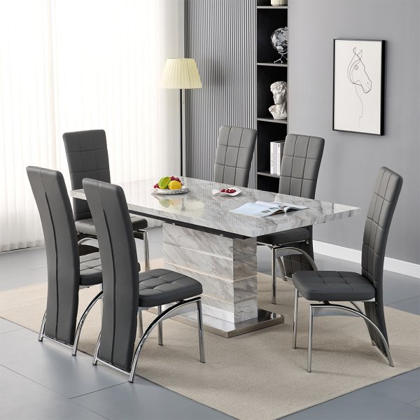 Parini Small Extending Magnesia Dining Table 6 Ravenna Grey Chairs