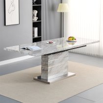 Parini Large Extending Magnesia Dining Table 8 Petra Grey Chairs