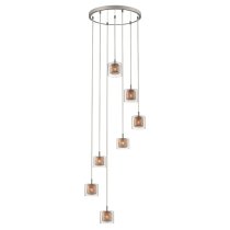 Lewisham 7 Light Clear Glass Pendant Light In Copper And Chrome