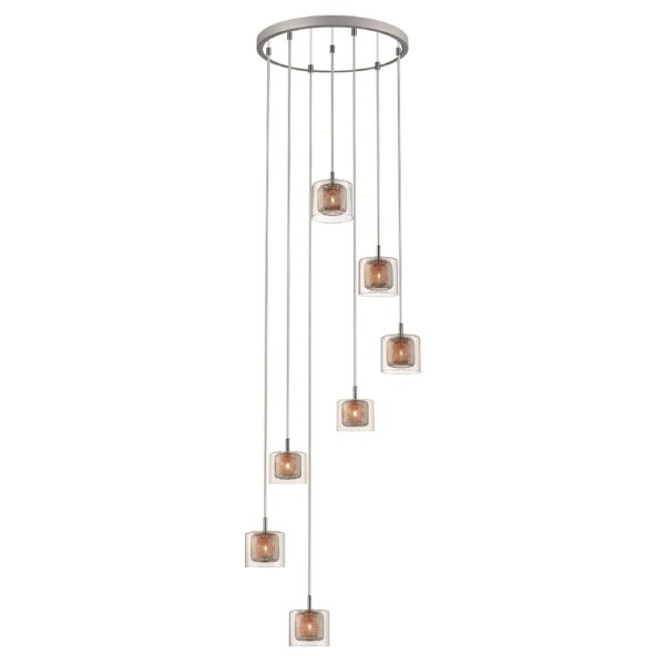 Lewisham 7 Light Clear Glass Pendant Light In Copper And Chrome